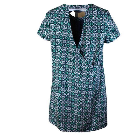 J Crew Dress Silk Womens 4 Green Blue Geometric Mod Retro Career Classic Preppy - Picture 3 of 7